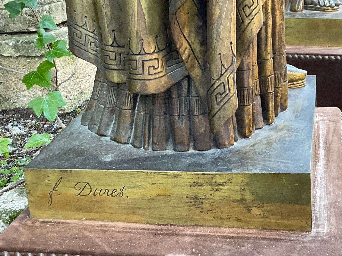 Antique Theatre. Tragedy And Comedy. Pair Of Large Bronzes Signed Franscique Duret -photo-3