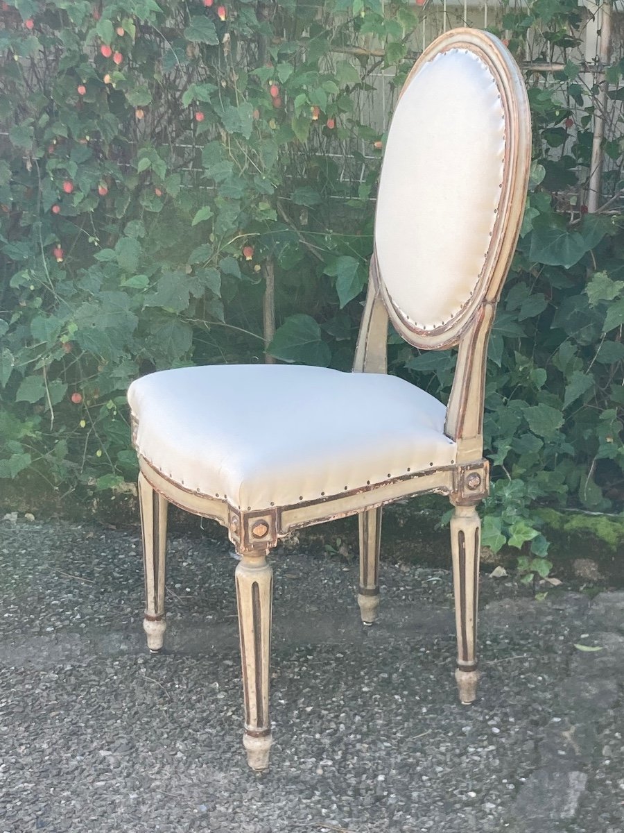 Serie De 8 Chaises Italiennes Vers 1900 De Style Louis XVI-photo-3