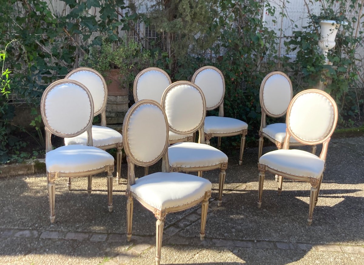 Serie De 8 Chaises Italiennes Vers 1900 De Style Louis XVI