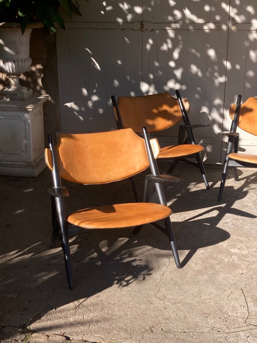 Hans Wegner Set Of 4 Lounge Armchairs Circa 1980-photo-6