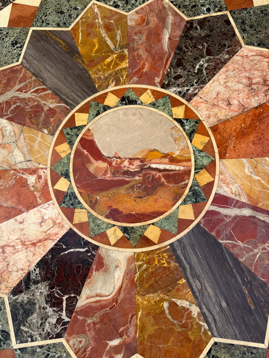 Grand Tour . Gueridon en marqueterie de marbre XIX éme-photo-5