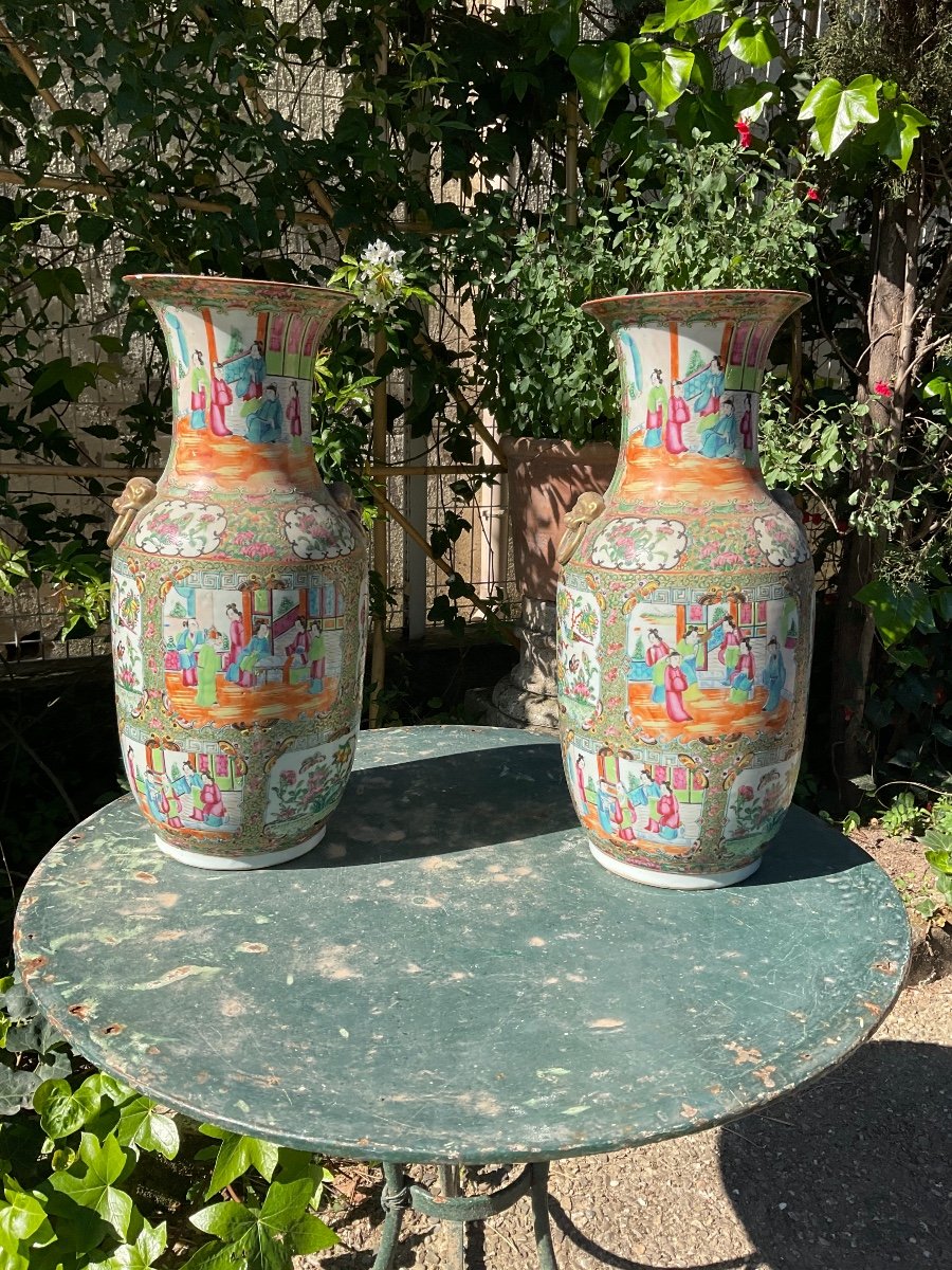 Pair Of Chinese Canton Porcelain Vases XIXth-photo-4