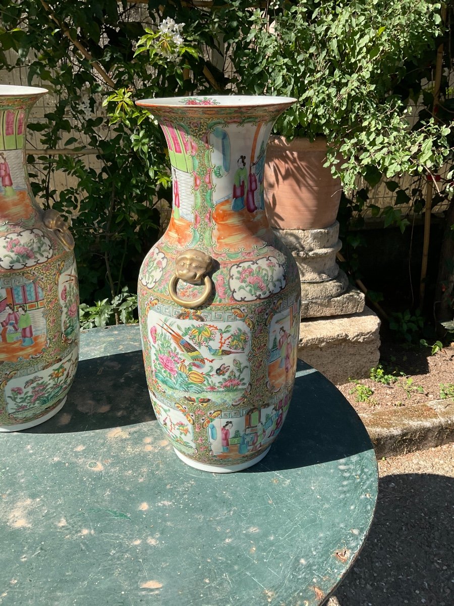 Paire De Vases Chinois En Porcelaine De Canton XIX éme -photo-8