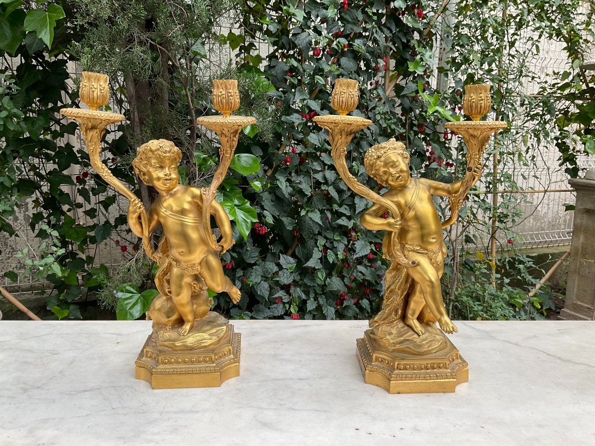 Pair Of Candelabra In Putti D Napoleon III-photo-2