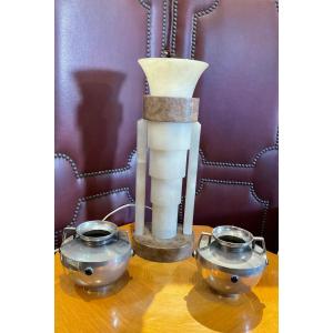 Art Deco Lamp In Alabaster And Marble Circa 1930/40 