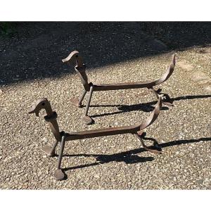 Pair Of Zoomorphic Andirons In Wrought Iron Circa 1950