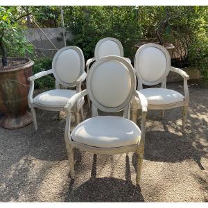 Series Of 4 Louis XVI Piedmontese Period Armchairs With Frame 