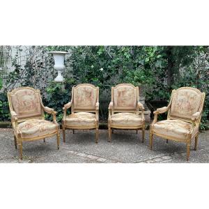 4 Louis XVI Armchairs With Flat Backs From The Napoleon III Period 