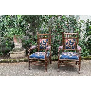 Jardin D Hivers.   Paire De Fauteuils En Faux Bambou D époque Napoléon III 