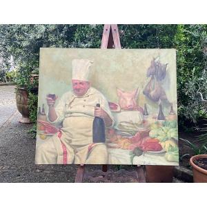 The Chef De Cuisine Large Oil On Canvas Dated 1947