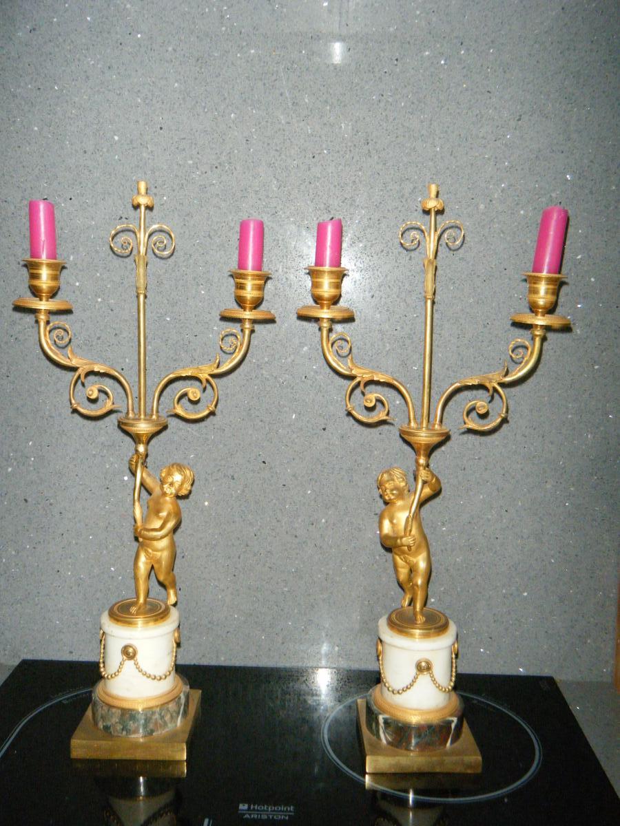 Pair Louis XVI Of Ormoulu Bronze Candlesticks.-photo-2