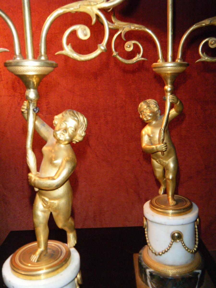 Pair Louis XVI Of Ormoulu Bronze Candlesticks.-photo-3