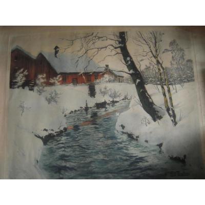 Gravure En Couleur , Aquatinte, Gravée Par H Jourdan d' Apres Fritz Thaulow