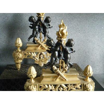 Pair Of Andirons With Cherubs