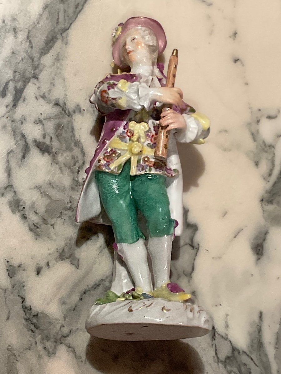 Statuette En Porcelaine Polychrome De Meissen D’époque Milieu 18ème Représentant Un Clarinettiste -photo-4