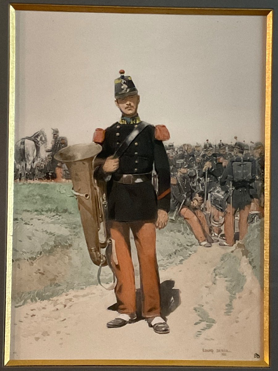 Gravure Polychrome Rehaussée D’aquarelle Représentant Un Musicien D’infanterie De Ligne Signé Édouard Detaille.-photo-8