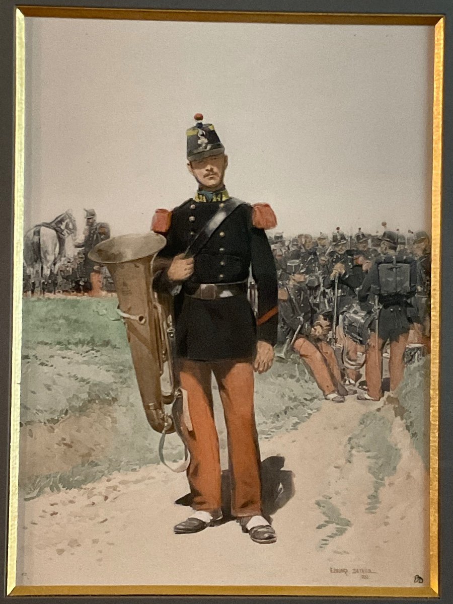 Polychrome Engraving Enhanced With Watercolor Representing A Line Infantry Musician Signed édouard Detaille.-photo-8