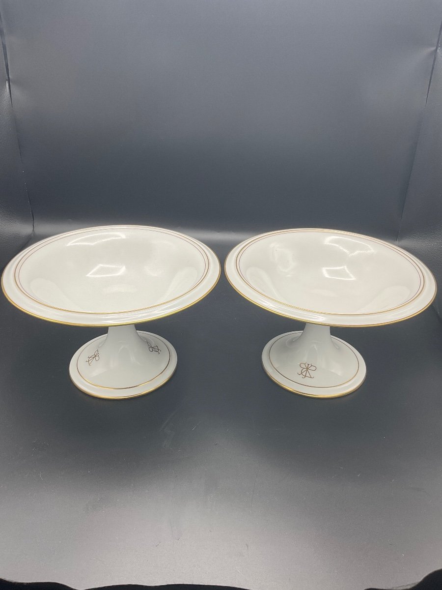 Paire De Coupe à Fruits Sur Piédouche En Porcelaine Dure Blanche Et Or De La Manufacture De Porcelaine de Sévres -photo-6