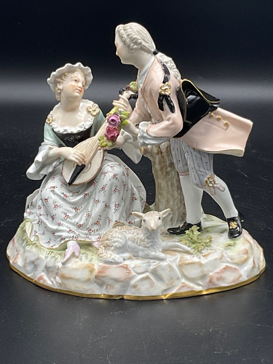 Polychrome Porcelain Group From The Meissen Manufactory Representing A Pastoral Scene.-photo-2