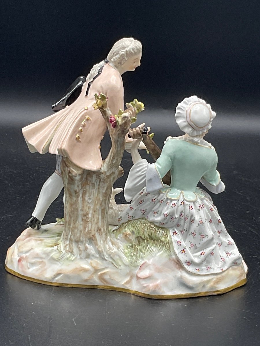 Polychrome Porcelain Group From The Meissen Manufactory Representing A Pastoral Scene.-photo-3