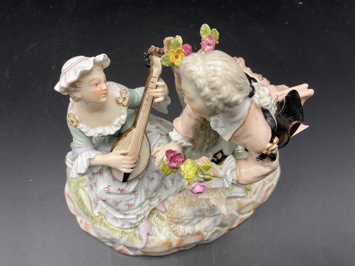Polychrome Porcelain Group From The Meissen Manufactory Representing A Pastoral Scene.-photo-2