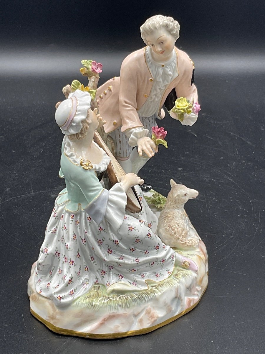 Polychrome Porcelain Group From The Meissen Manufactory Representing A Pastoral Scene.-photo-3
