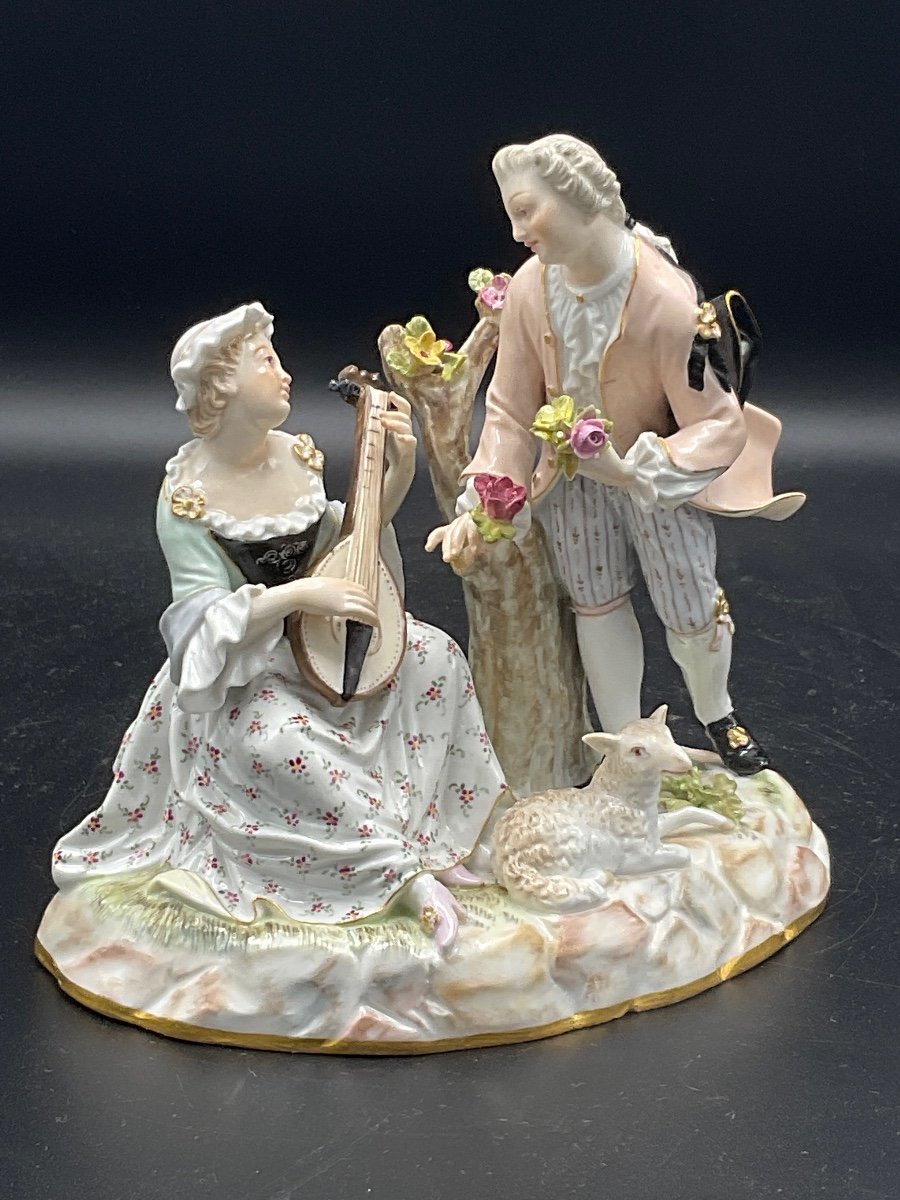 Polychrome Porcelain Group From The Meissen Manufactory Representing A Pastoral Scene.-photo-5