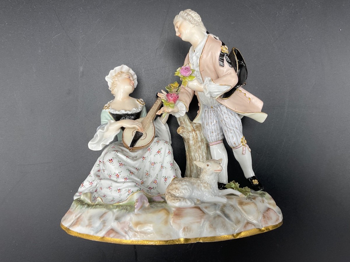 Polychrome Porcelain Group From The Meissen Manufactory Representing A Pastoral Scene.-photo-6