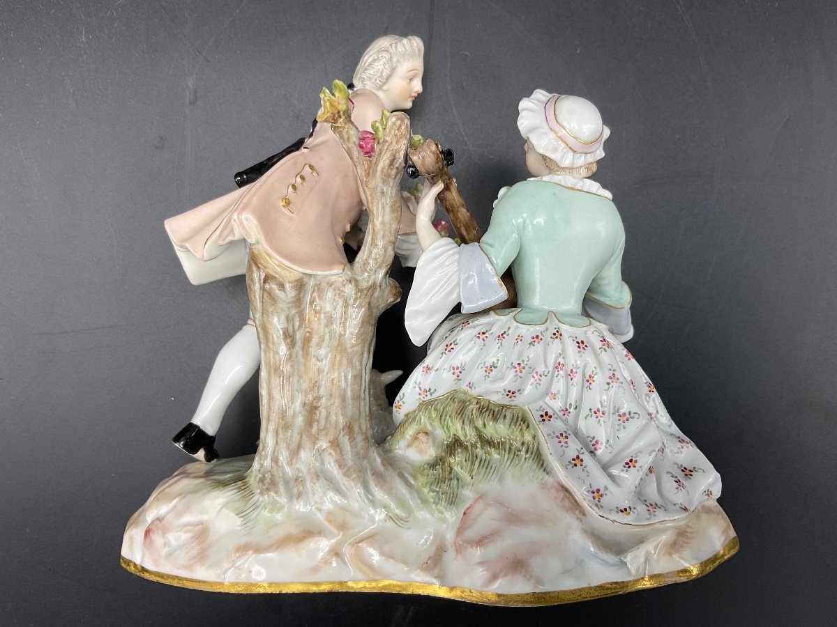 Polychrome Porcelain Group From The Meissen Manufactory Representing A Pastoral Scene.-photo-7