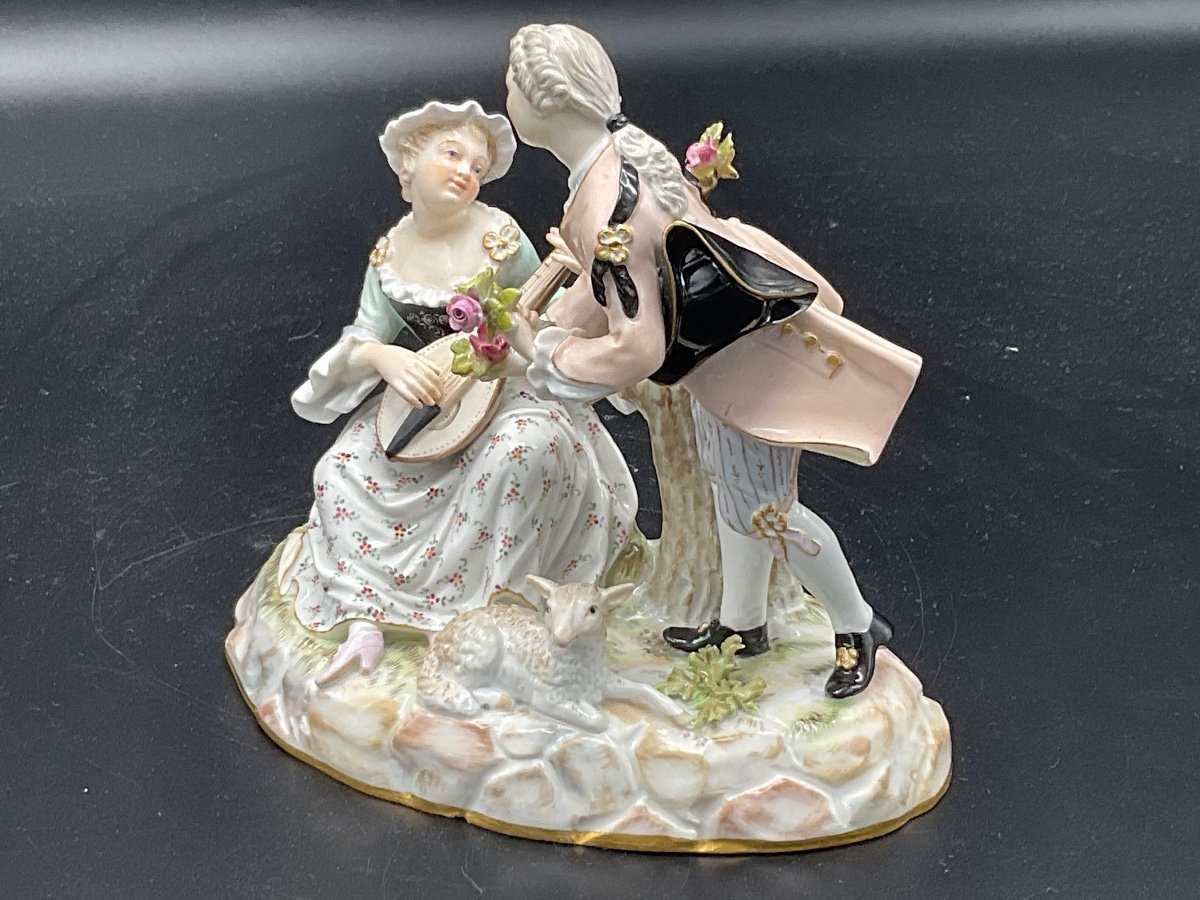 Polychrome Porcelain Group From The Meissen Manufactory Representing A Pastoral Scene.-photo-8