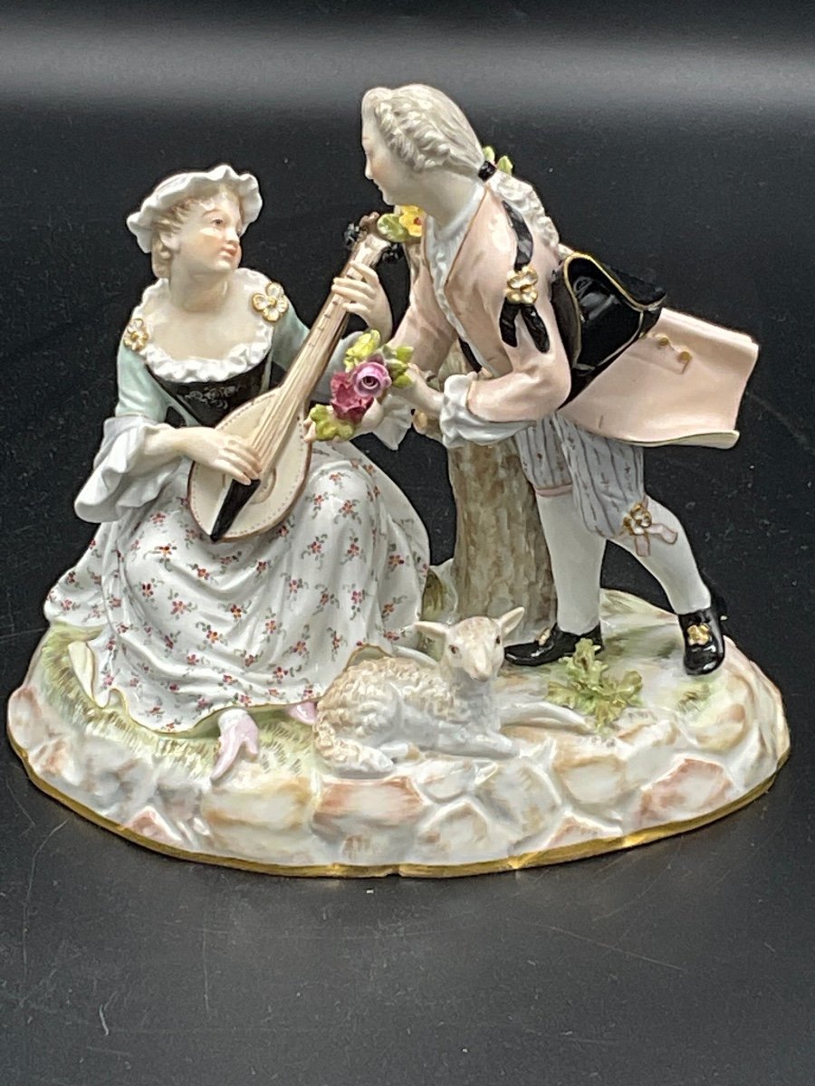 Polychrome Porcelain Group From The Meissen Manufactory Representing A Pastoral Scene.