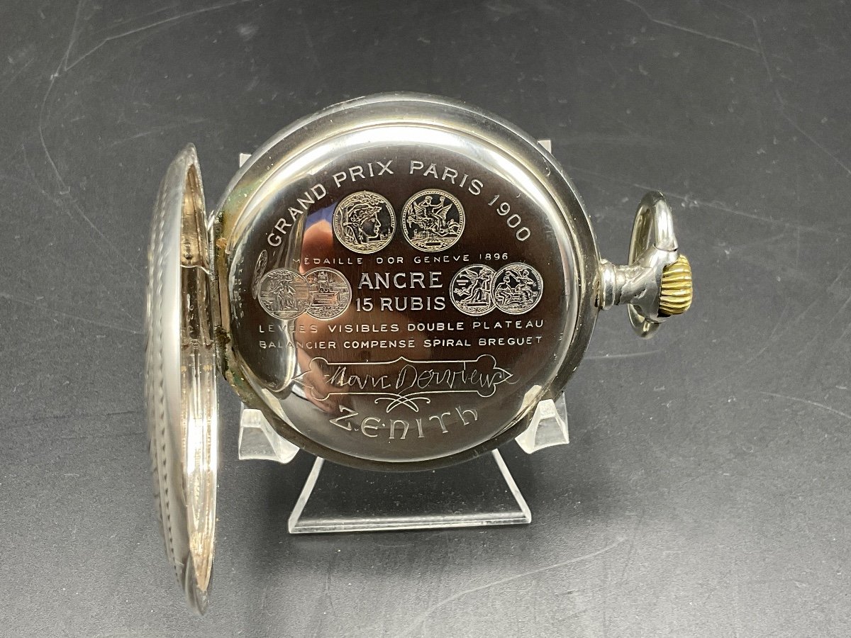Montre à Gousset Ou De Poche En Argent Massif De Marque Zénith à Décor Floral.-photo-1