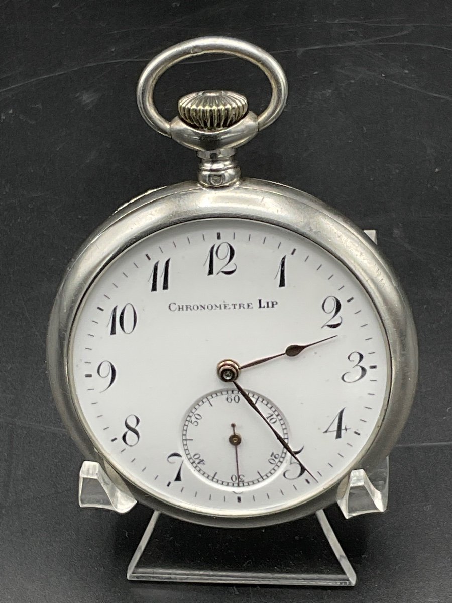 Pocket Or Pocket Watch In Sterling Silver Lip Brand Decorated With Floral Rinceau And Crest.-photo-2