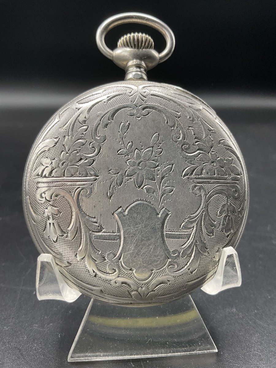 Pocket Or Pocket Watch In Sterling Silver Lip Brand Decorated With Floral Rinceau And Crest.-photo-3