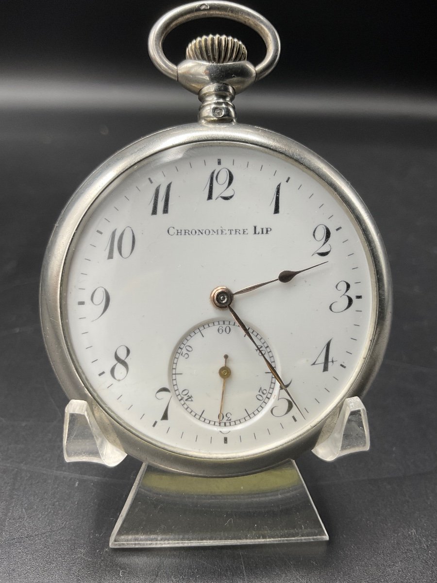 Pocket Or Pocket Watch In Sterling Silver Lip Brand Decorated With Floral Rinceau And Crest.-photo-5