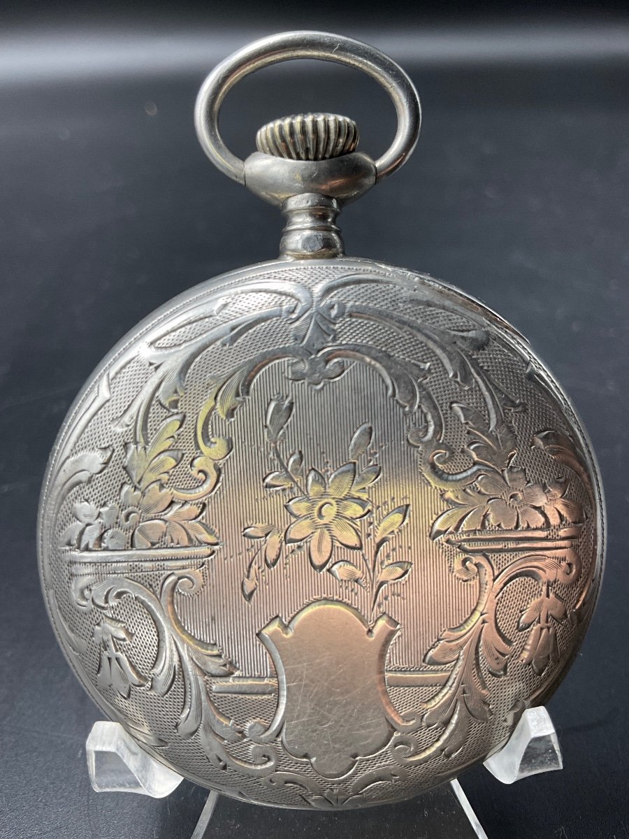 Pocket Or Pocket Watch In Sterling Silver Lip Brand Decorated With Floral Rinceau And Crest.-photo-6