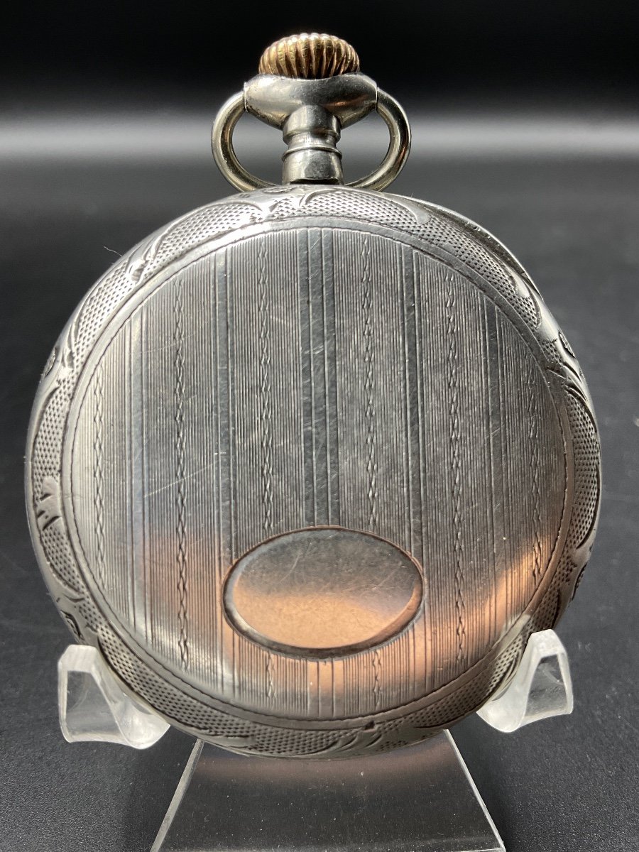 Pocket Watch Or Pocket Watch In Sterling Silver Lip Brand Decorated With Horizontal Line Scrolls Small Diamond Point Oval Medallion.-photo-5