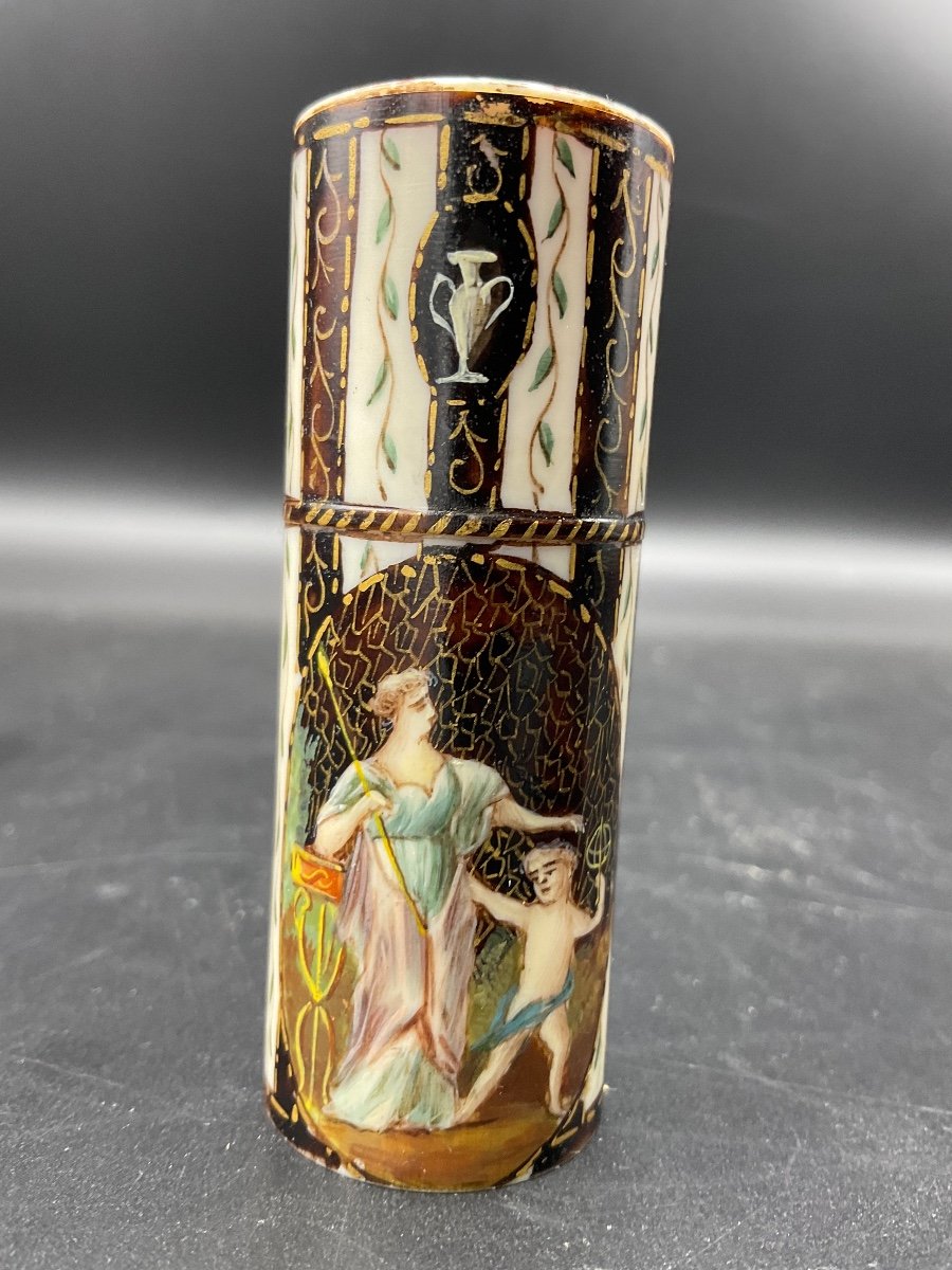 Case Holder Thimble With Its Reel And Its Needle Holder In Painted Ivory Representing The Goddess Athena And Her Adopted Son.-photo-8