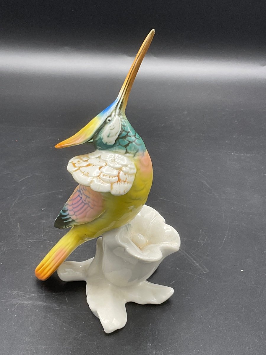 Oiseau Polychrome En Porcelaine De La Manufacture De Karl-ens Représentant Un Colibri.-photo-4