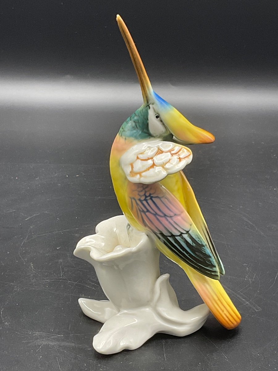 Oiseau Polychrome En Porcelaine De La Manufacture De Karl-ens Représentant Un Colibri.-photo-5