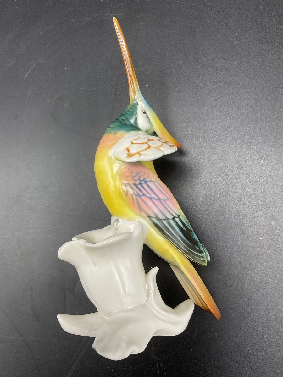 Oiseau Polychrome En Porcelaine De La Manufacture De Karl-ens Représentant Un Colibri.-photo-6