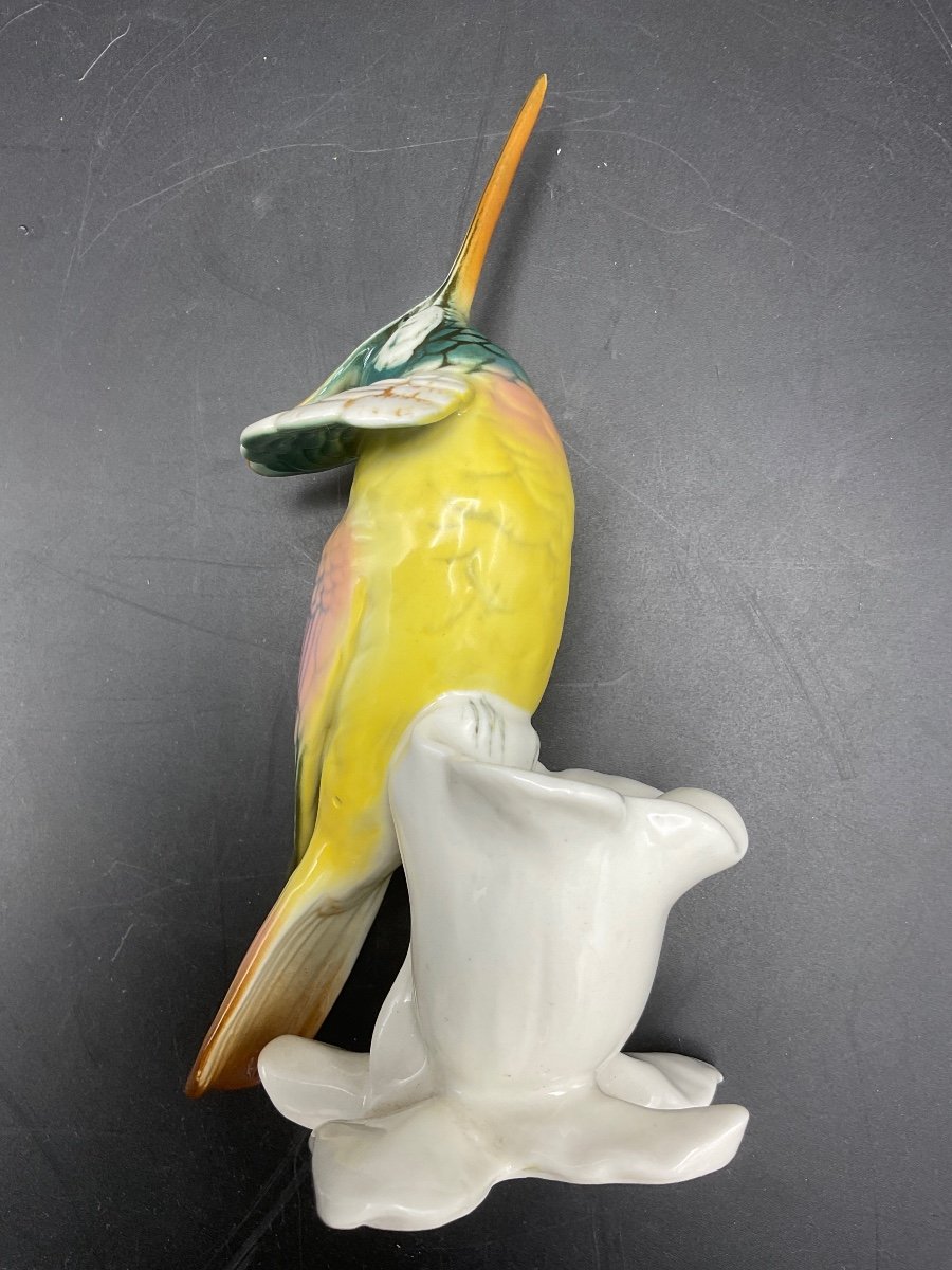 Oiseau Polychrome En Porcelaine De La Manufacture De Karl-ens Représentant Un Colibri.-photo-7
