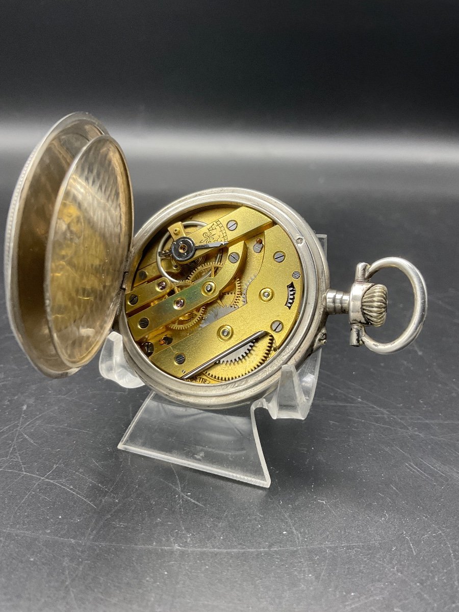 Montre à Gousset Ou De Poche Ciselé Et Guilloché En Argent Massif à Décor Floral.-photo-4