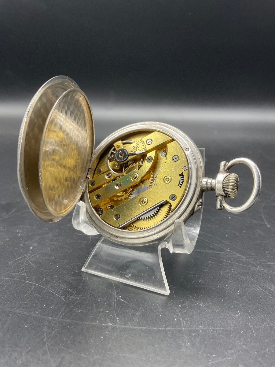 Montre à Gousset Ou De Poche Ciselé Et Guilloché En Argent Massif à Décor Floral.-photo-1