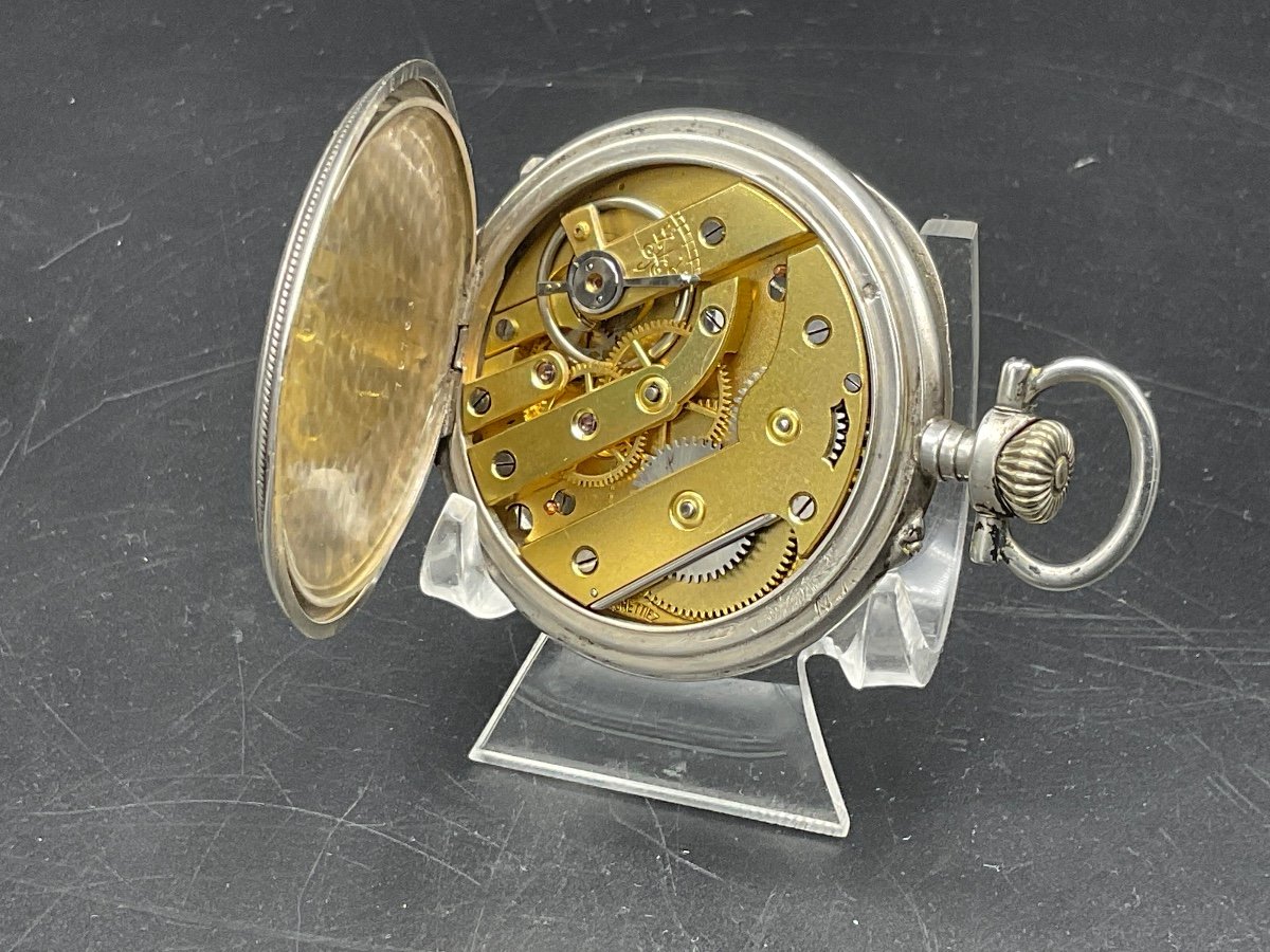 Montre à Gousset Ou De Poche Ciselé Et Guilloché En Argent Massif à Décor Floral.-photo-2