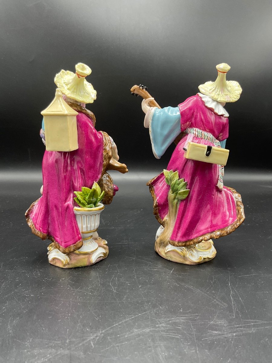 Couple Of Musicians In Polychrome Porcelain From The Meissen Manufacture Representing Malabar And Malabarin.-photo-3
