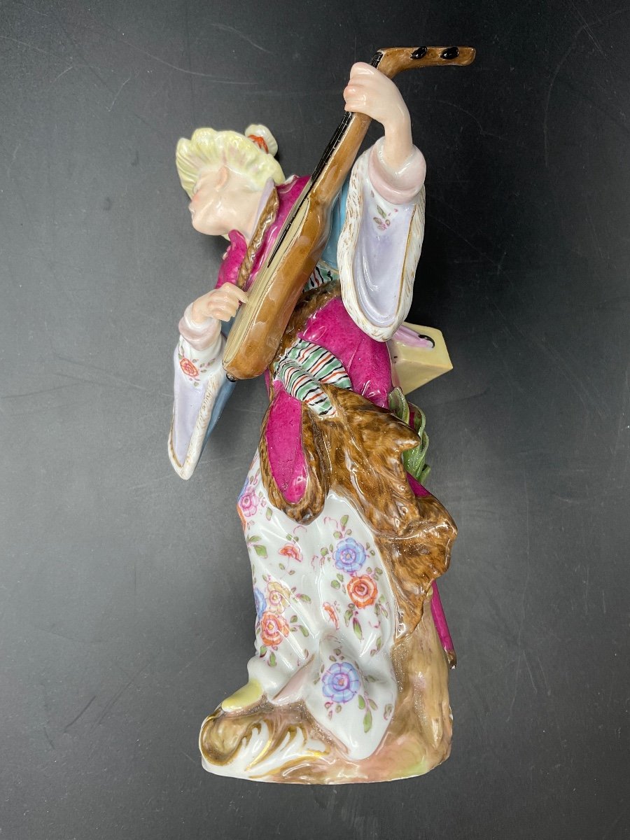 Couple Of Musicians In Polychrome Porcelain From The Meissen Manufacture Representing Malabar And Malabarin.-photo-6