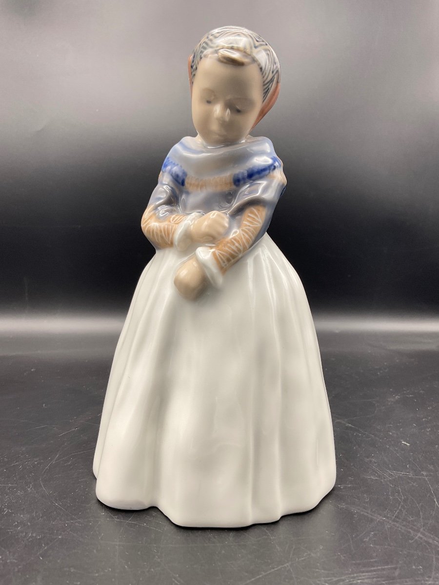 Young Girl In Polychrome Porcelain From The Royal Copenhagen Manufacture In Traditional Costume From The Island Of Amager.-photo-2