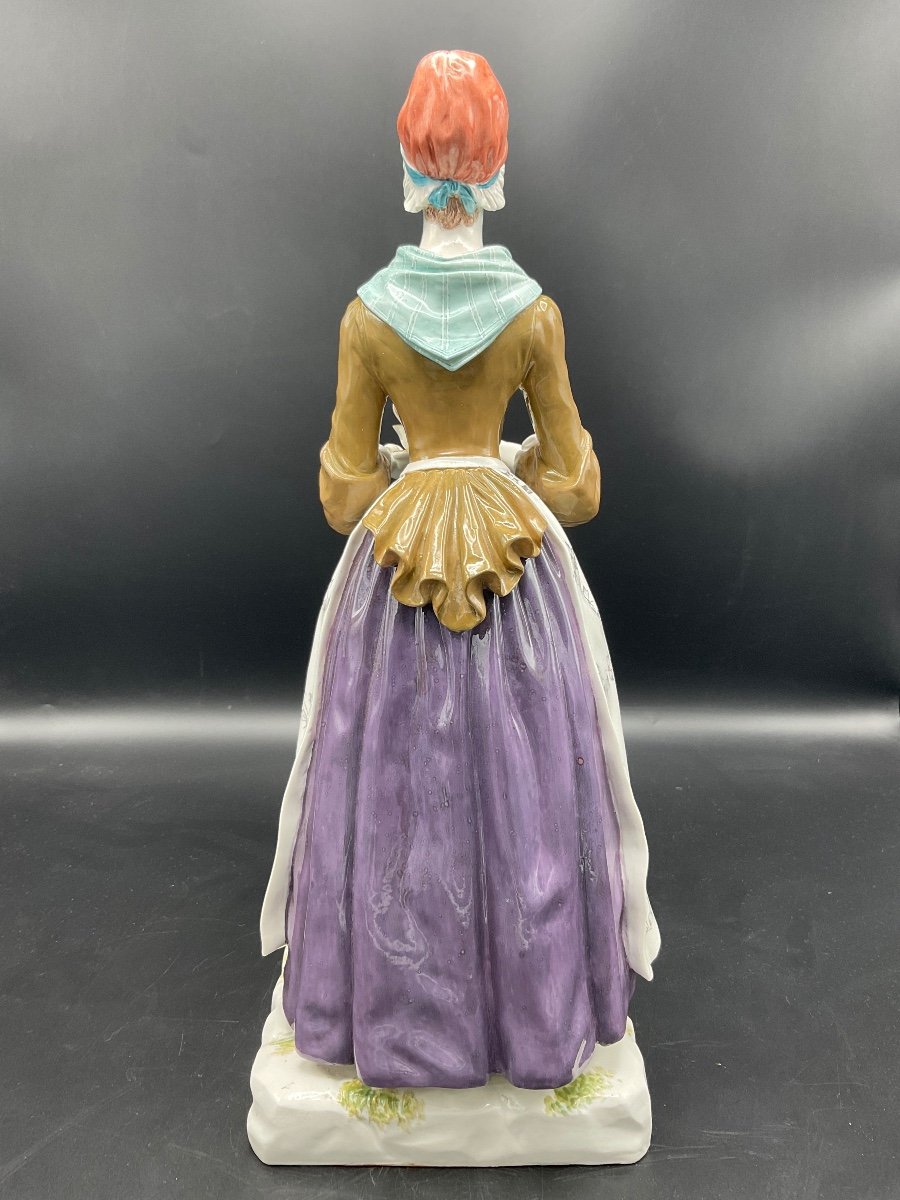Rare Large Model In Polychrome Porcelain From The Meissen Manufacture Representing La Belle Chocolatière Model By Paul Helming.-photo-4
