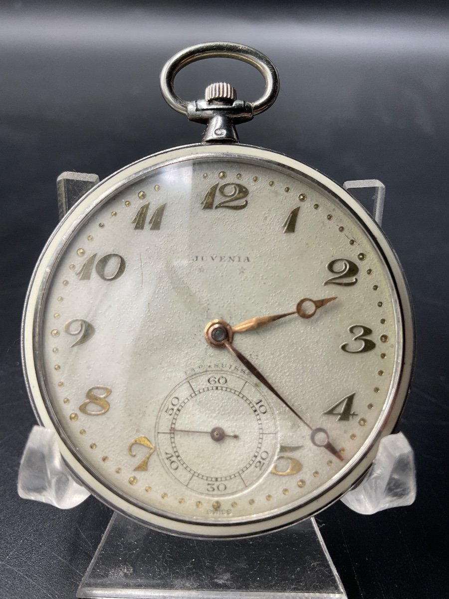 Gusset Or Extra Flat Pocket Watch In Geneva Enamel In Sterling Silver From Juvenia Brand.-photo-2